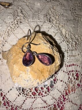 Silver Amethyst Teardrop Dangle Earrings